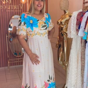 Vestido viscolinho off floral