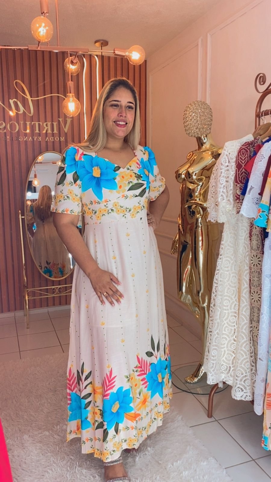 Vestido viscolinho off floral