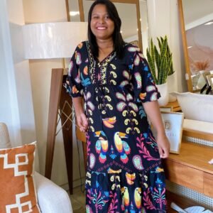 Vestido floral viscolinho preto