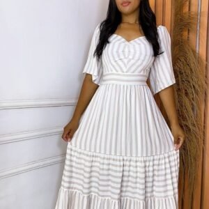 Vestido listras nude